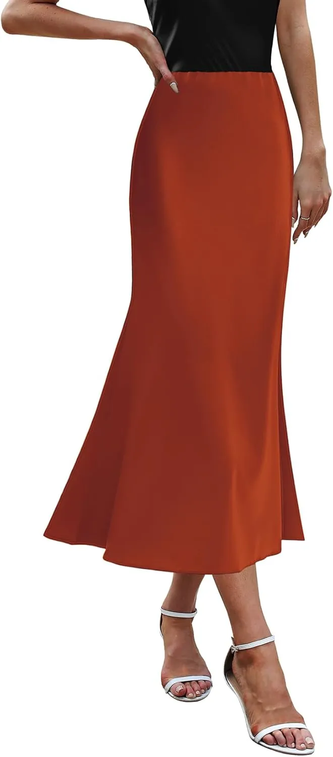 Womens Satin Skirts for Womens Silk Skirt Midi Skirt High Waisted Satin Dress Elegant Work Skirts