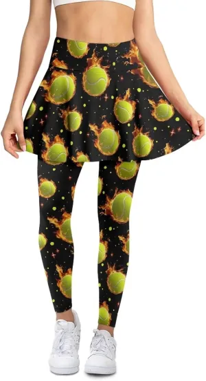 Women's Skirted Leggings Stretch High Waist Long Pants with Skirts Stylish Tennis Pickball Skorts with Pockets