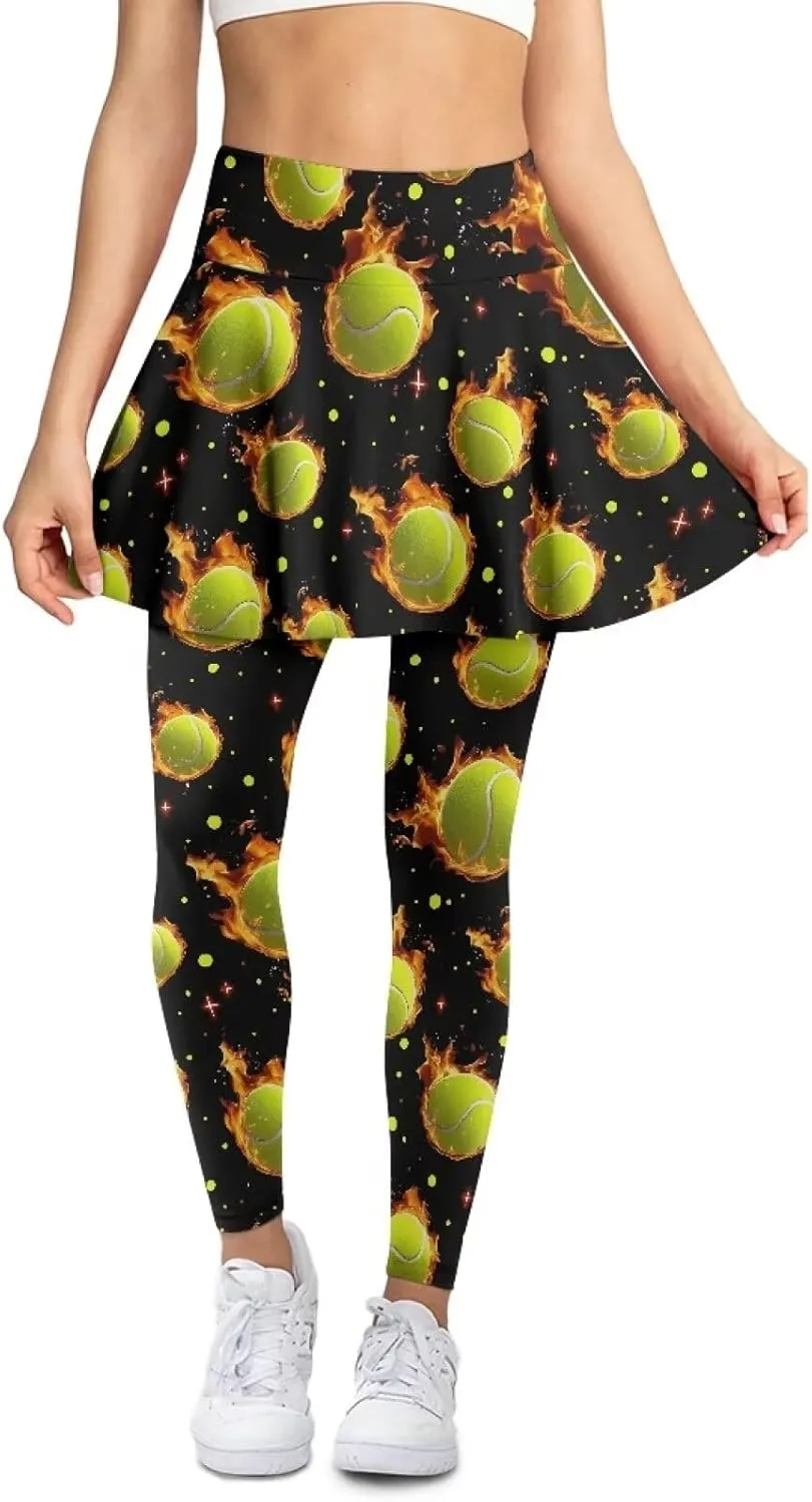 Women's Skirted Leggings Stretch High Waist Long Pants with Skirts Stylish Tennis Pickball Skorts with Pockets