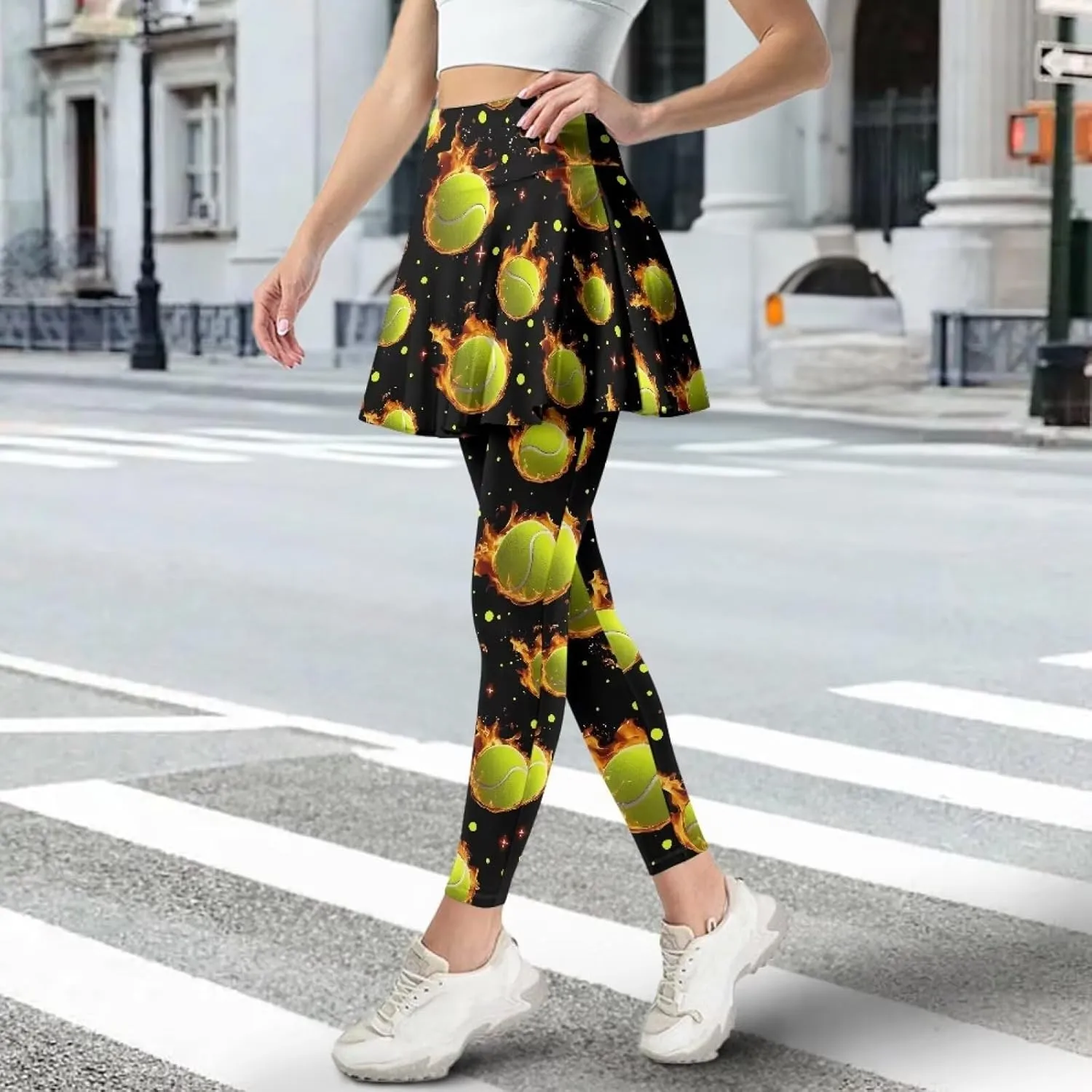 Women's Skirted Leggings Stretch High Waist Long Pants with Skirts Stylish Tennis Pickball Skorts with Pockets
