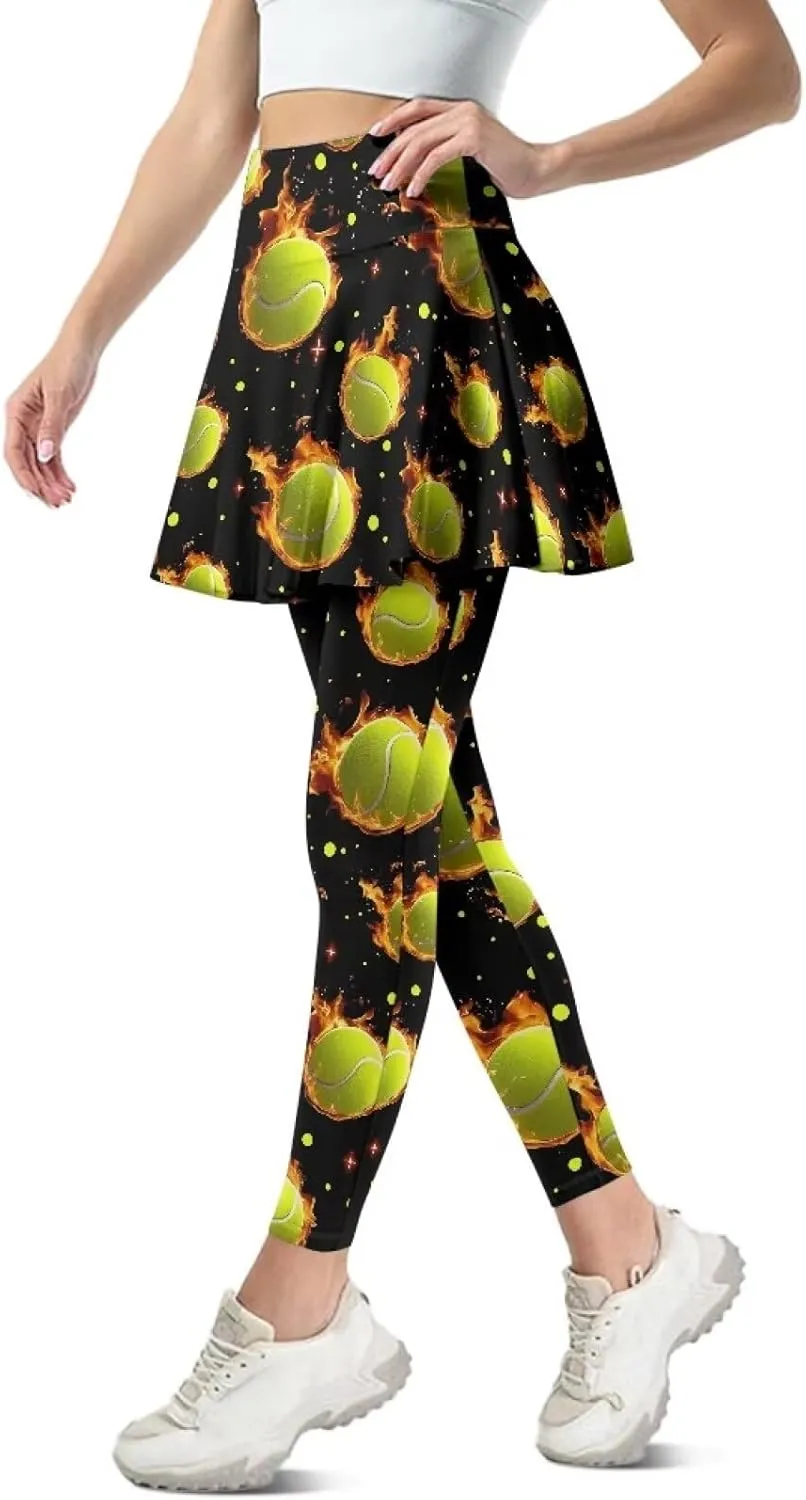 Women's Skirted Leggings Stretch High Waist Long Pants with Skirts Stylish Tennis Pickball Skorts with Pockets