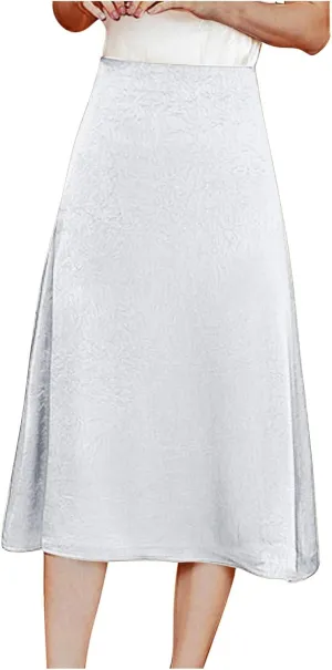 Womens Solid Ruched High Waist Knee Length Skirt Elegant Stretch Flare Work Skirts Trendy Business Dress