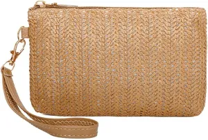 Womens Straw Clutch Bag Bohemian Summer Beach Straw Purse Zipper Wristlet Wallets Gift for Women