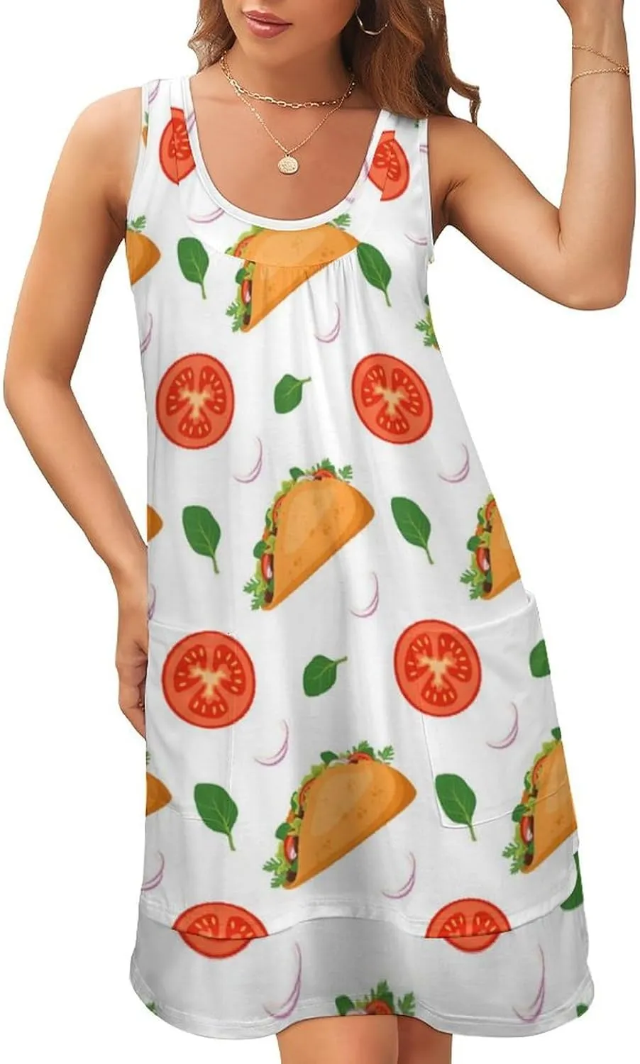 Women's Sundresses Beach Summer Halter Dress, Plus Size T-Shirt Sun Dress Women Summer Casual Midi Dresses Compatible with Mexican Traditional Taco, XX-Large, Pattern (348)