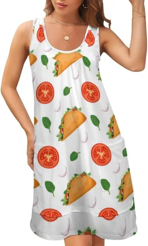 Women's Sundresses Beach Summer Halter Dress, Plus Size T-Shirt Sun Dress Women Summer Casual Midi Dresses Compatible with Mexican Traditional Taco, XX-Large, Pattern (348)