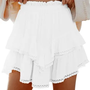 Women's Work Skirts Elegant Layered Ruffle Office Skirt High Waisted Solid Color Flowy Short Skirts Patchwork Skirt
