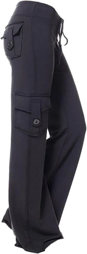 Womens Yoga Leggings Cargo Pants Stretchy Drawstring Elastic Waist Loose Trousers Side Pockets Wide Leg Yoga Leggings