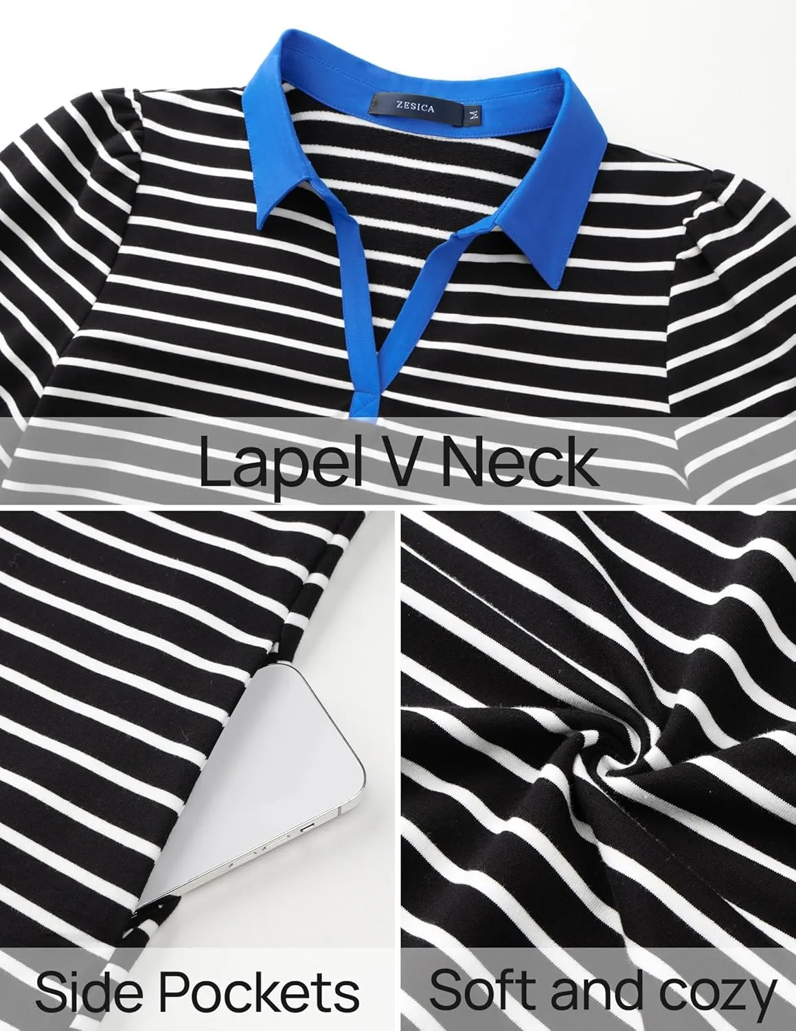 ZESICA Women's Summer Casual Striped Mini Dresses 2025 Lapel V Neck Short Sleeve Flowy A Line T Shirt Dress